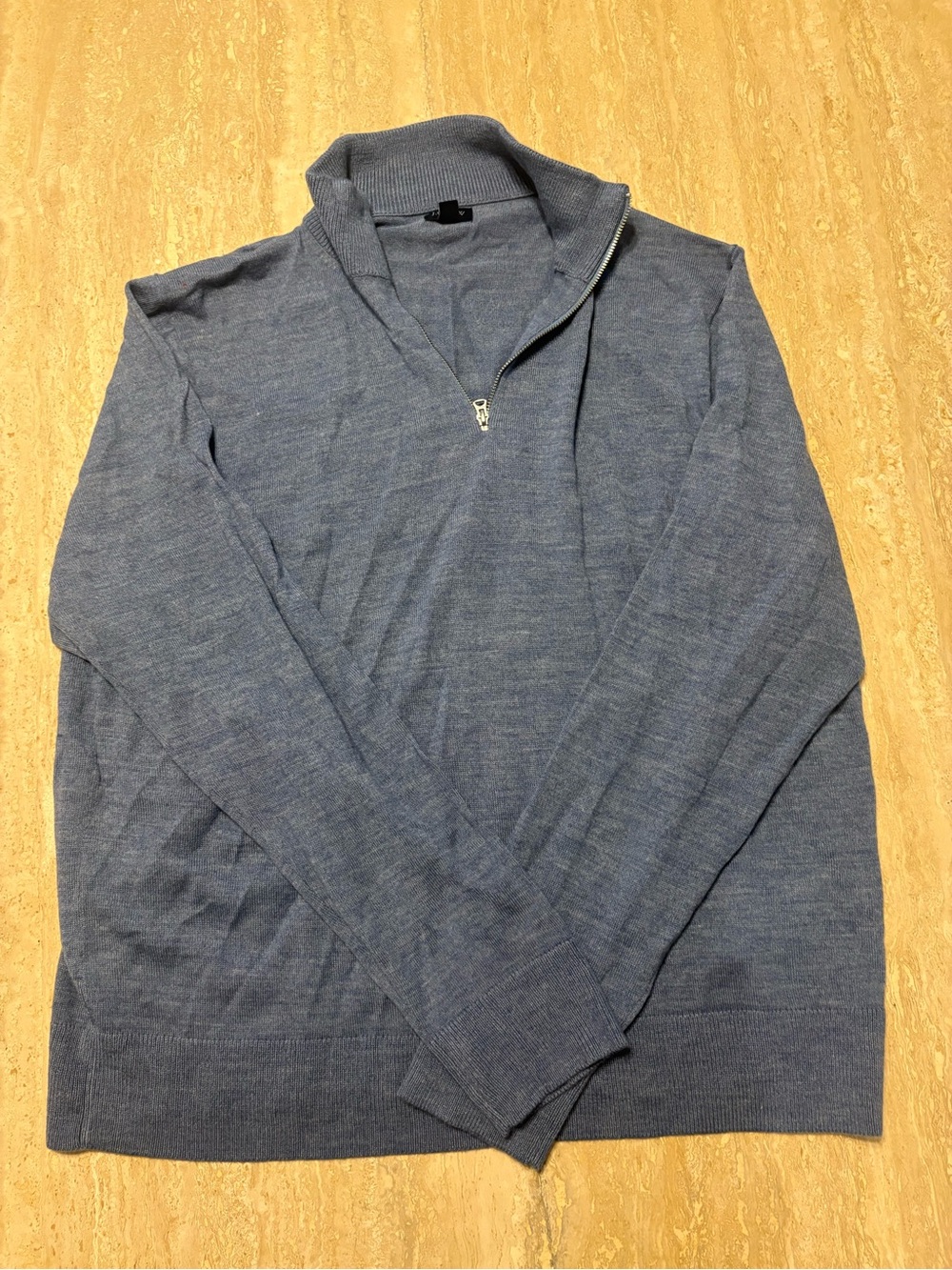 JCrew Mens XL Quarter Zip Sweater Blue Heathered Cotton Knit Pullover
